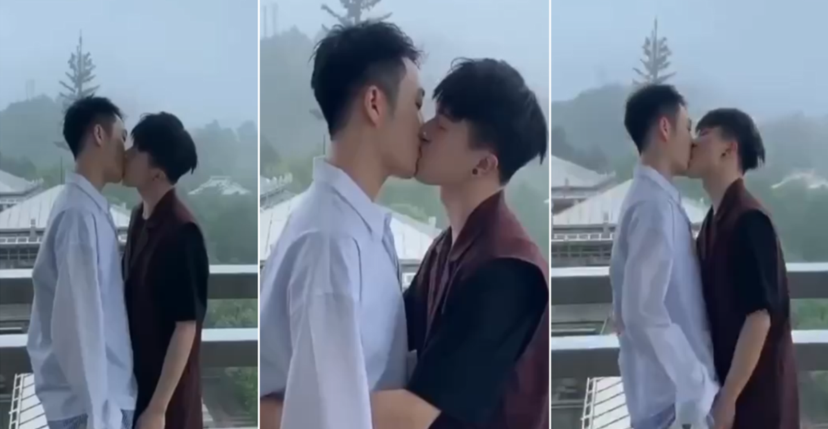 帅气男同舌吻